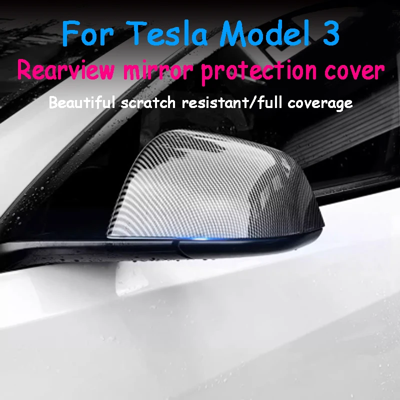 Suitable for Tesla Model 3 carbon fiber black ABS car exterior accessories, rearview mirror decorative cover 2 pieces/set