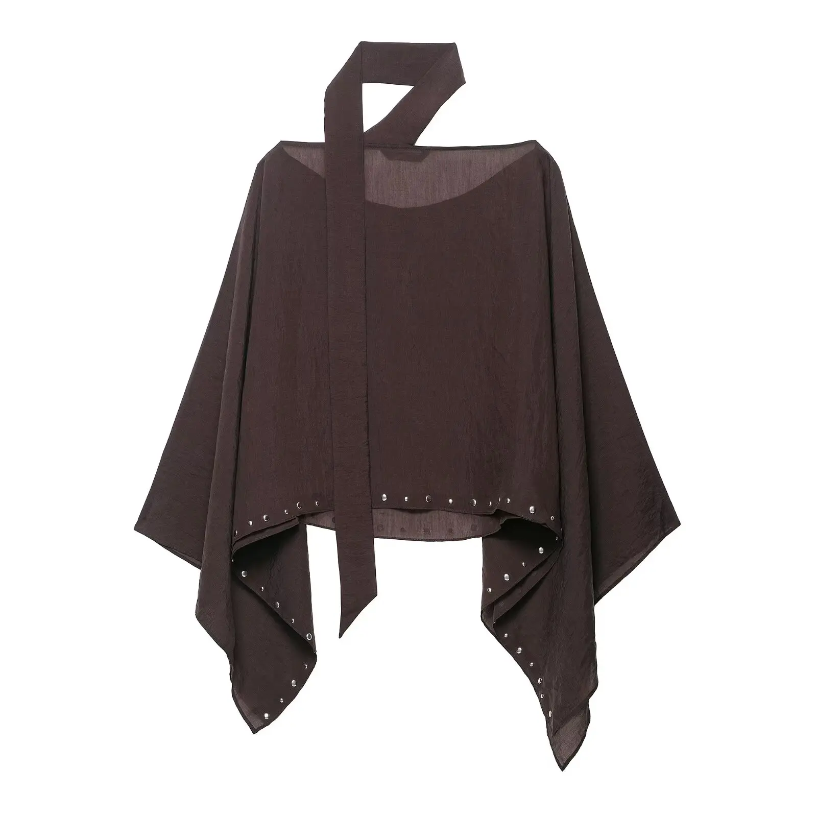 

ZBZR Spring New Women's Faion Rivet Scarf Wide Sve V-ne Cloak Casual Sle Loose Fit Polyester Long Sve round Ne