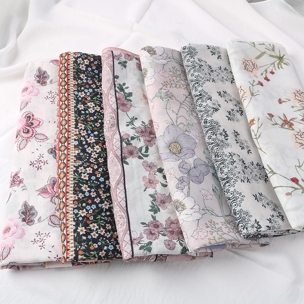 2024 New Summer Printing Hijab Malay Headscarf Wrapped with Bali Yarn Strong Twist Cotton Comfortable Square Scarf 110*110