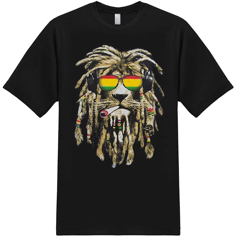 

Jamaica Reggae Rastafarian Love and Peace Dreadlocks Lion Smoking T-Shirt. Summer Cotton O-Neck Short Sleeve Mens T Shirt New