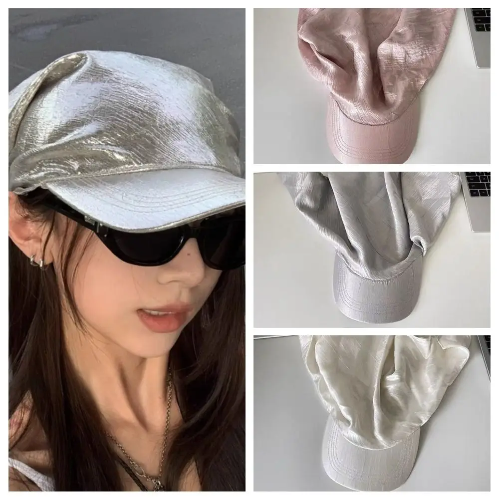 

Fashion Satin Headscarf Baseball Cap Hip Hop Y2K Sunscreen Beach Hat Korean Style Silver Peaked Cap Women