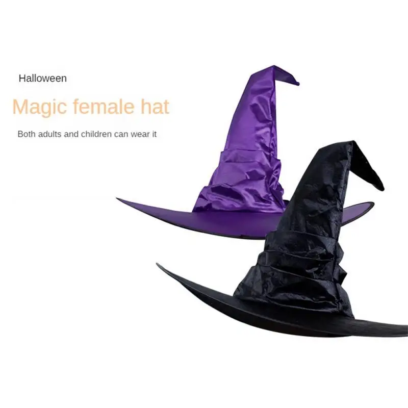 Halloween Folds Witch Wizard Black Hat, Cosplay Costume, Devil Cap, Adereços, Chapelaria, Decoração Suprimentos, Mulheres adultas, Homens