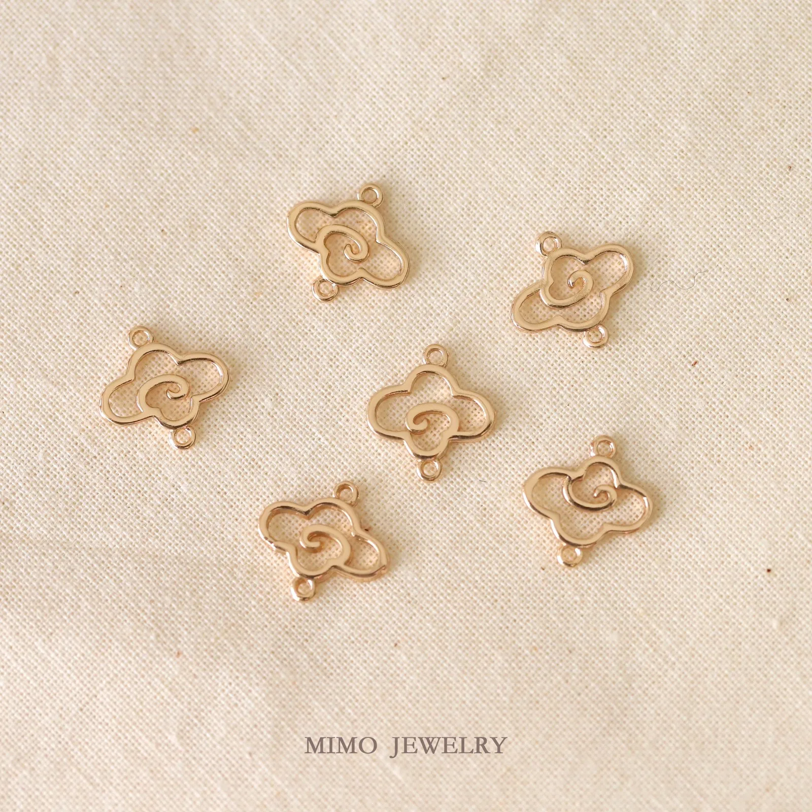 Ancient Style Double Hanging Hollow Auspicious Cloud Pattern Charms Pendant Supplies DIY Hand Brass Gold Plated Accessories