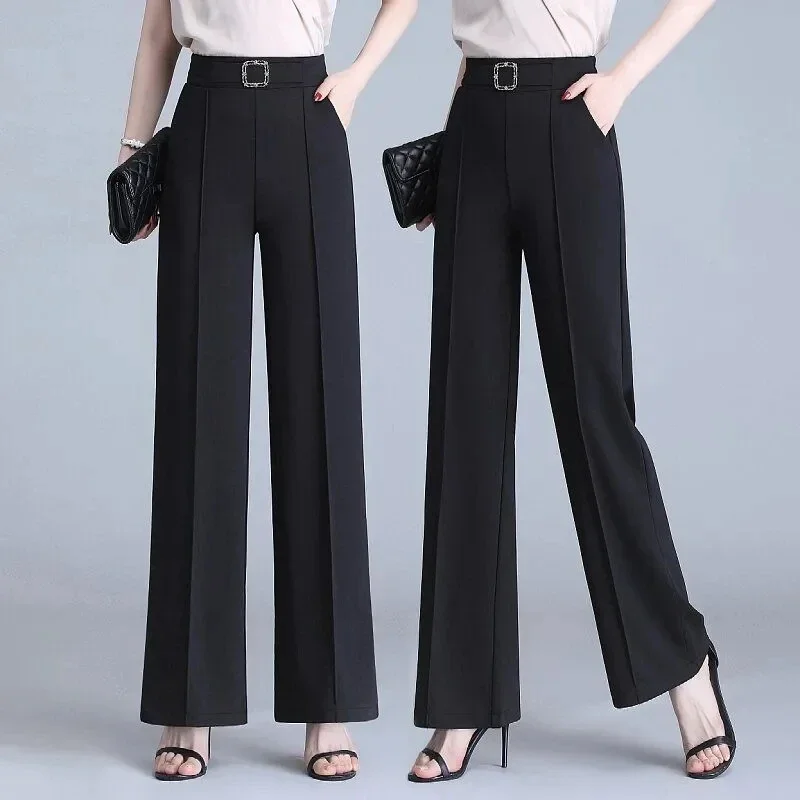 

High Waist Wide Leg Pants Women Spring Autumn New Drop Feel Relaxed Straight Suit Pants Fashion Wild Casual Trousers White Black