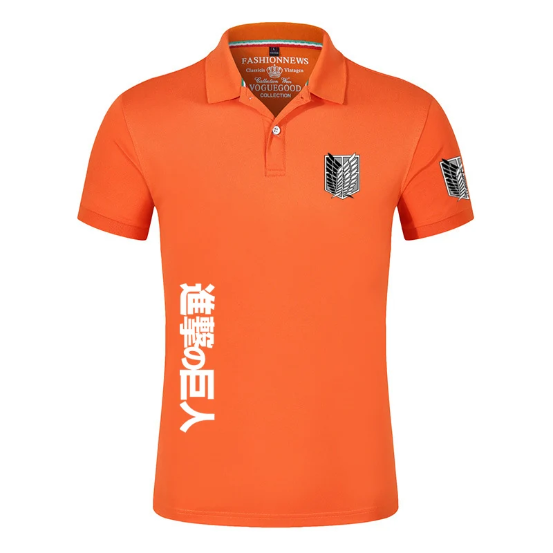 

2025 Japanese Anime Summer Man's Attack on Titan Logo Print Solid Color Lightweight Classic Fit Casual Short Sleeve Polo Shirt