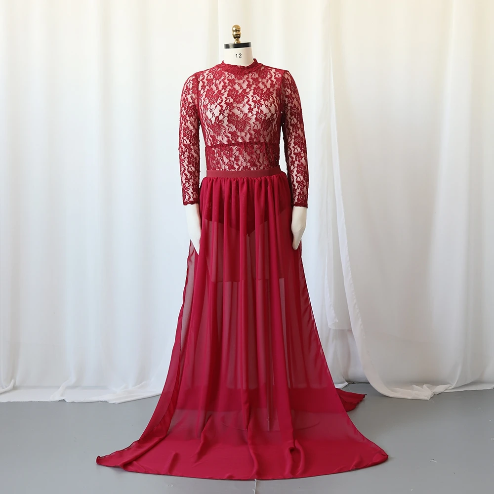 Zwangerschaps tweedelige kanten tule zwangerschapsfotojurk hoge hals pure jurk babyshower moederschapsjurk fotografie outfit