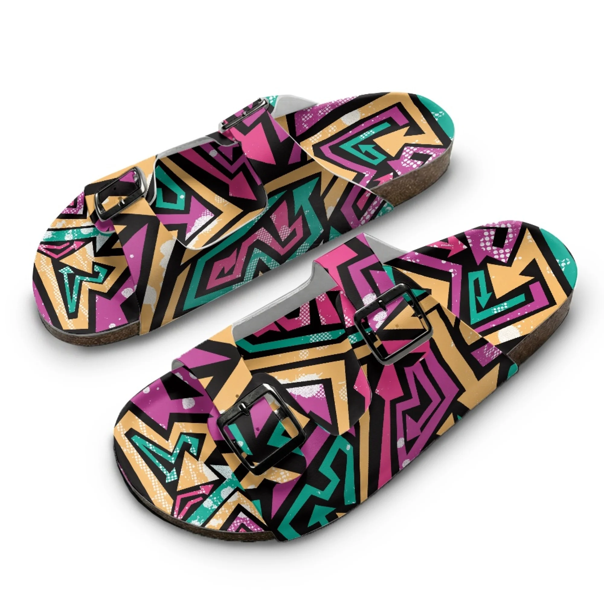 

Funny Scrawl Home Custom Slippers High Quality Unisex Casual Double Buckle Double Strap Wooden-soled Slippers