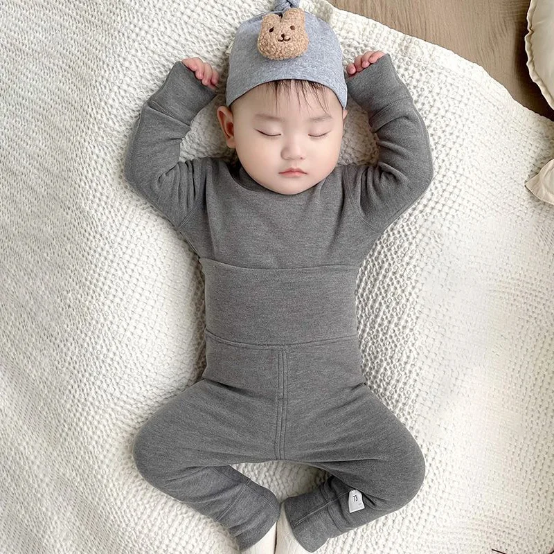 New Baby High Waist Pajamas Children Winter Thermal Underwear Suit Boys Girls Home Clothing Toddler Cotton Sleep Tops Pants 1-3Y