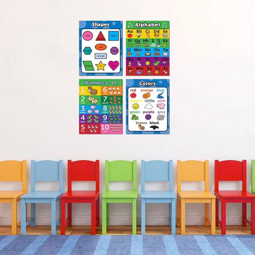 4 stks/set Nummers 1-10 Poster ABC Alfabet Poster Wandkaart Kleuren Poster Interactief Alfabet Leren Pocket Grafiek