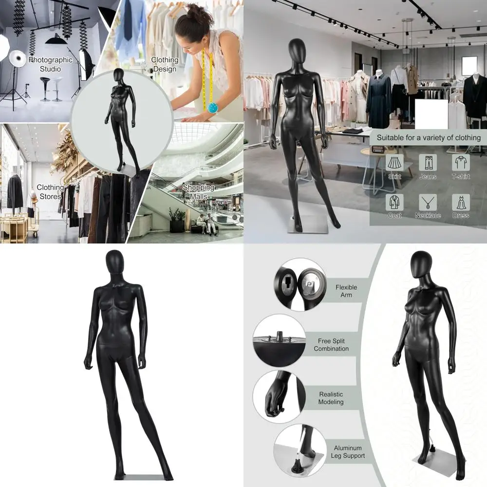 

Регулируемый женский манекен в полный рост с металлической подставкой для реалистичной демонстрации товаров, черный