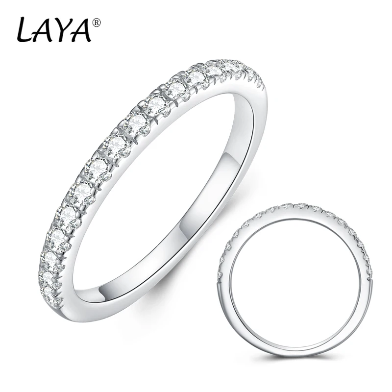 

LAYA 925 Sterling Silver White Gold Round Excellent Cut Full Moissanite Eternity Rings For Girls Cocktail Party Fine Jewelry