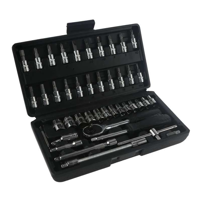 46 Pieces 1/4-inch Screwdriver Drive Socket & Bit Set for Home Auto Maintenance Socket Ratchet Wrench Set High Torque