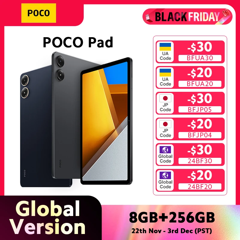 POCO Pad Tablet 8GB 256GB 33W 10000mAh Snapdragon 7s Gen 2 Octa core 12.1'' 120Hz 2.5K Display Global Version