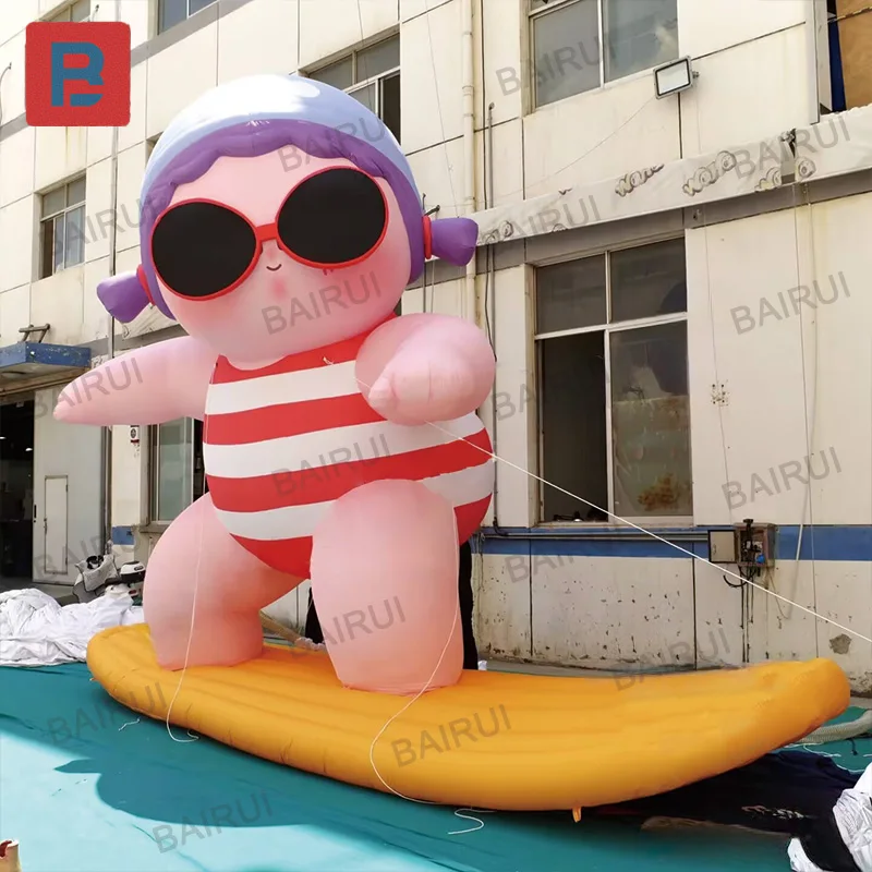 Opblaasbaar surfmeisje met ventilator, buiten vierkante winkelcentrum evenement decoratie rekwisieten