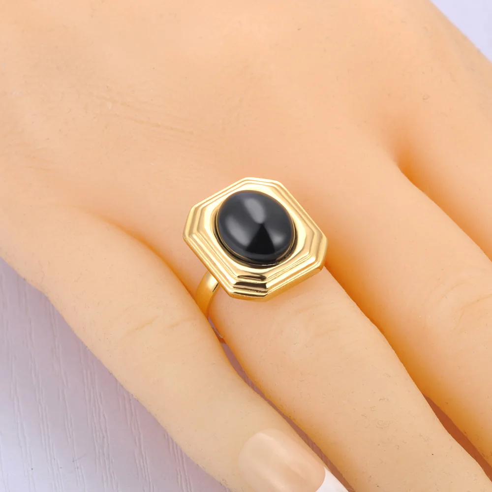 JeeMango Trendiger Bernstein-Weißer Harz-Geometrischer Verstellbarer Offener Ring, Vergoldeter Rostfreier Edelstahl Fingerschmuck R26016 – Detail 12