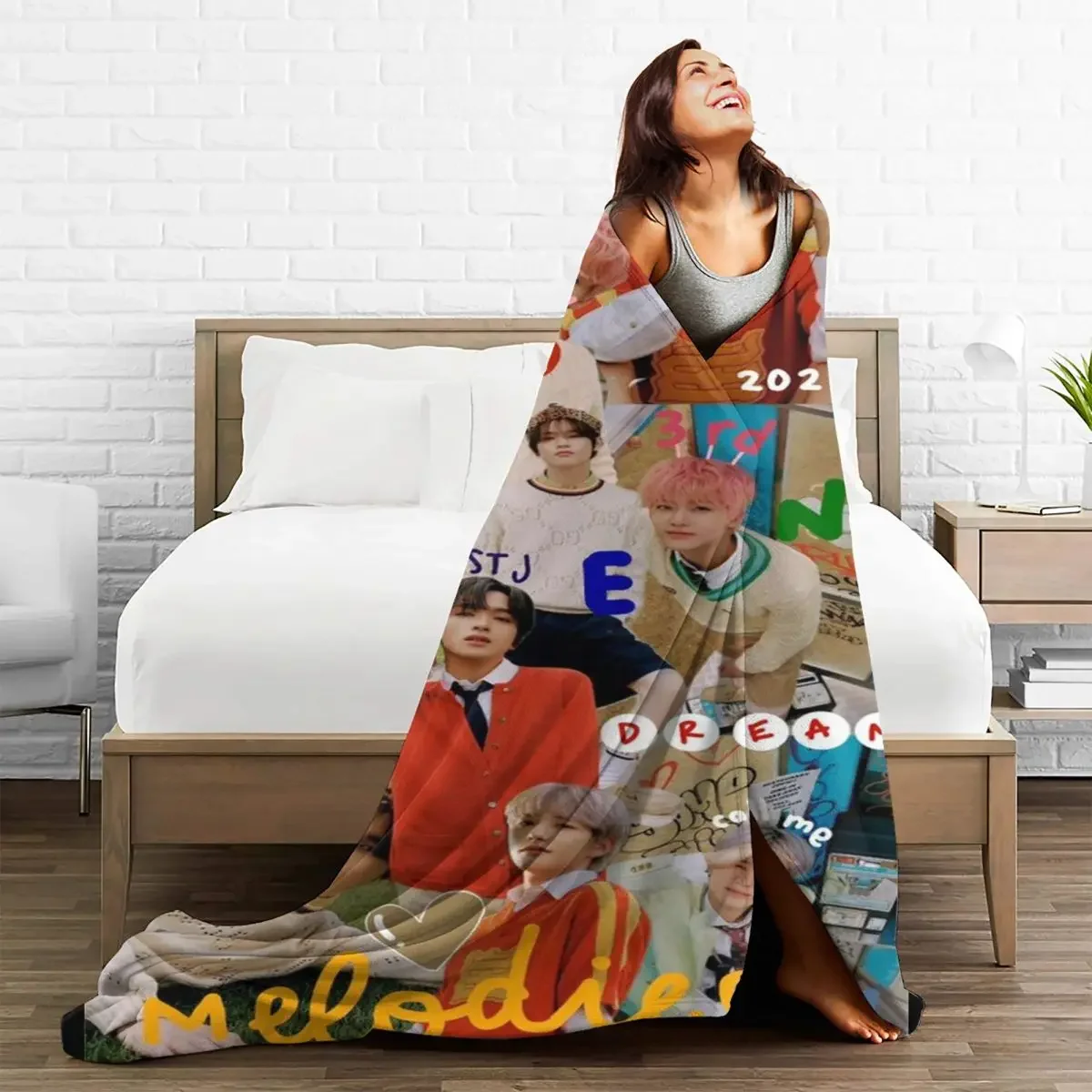 

NCT DREAM Plaid Baby Blankets Sofa Cover Fleece Spring Autumn Kpop Singer Collage Soft Breathable Throw for Home Car Quilt