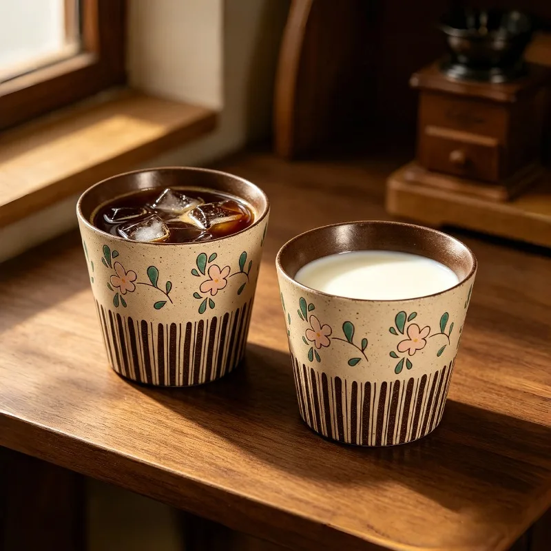 Premium Elegant Handmade Jingdezhen Underglaze Oil Painting Texture Coffee Mug Latte Art Vintage Cute Cup for Home Office Desks