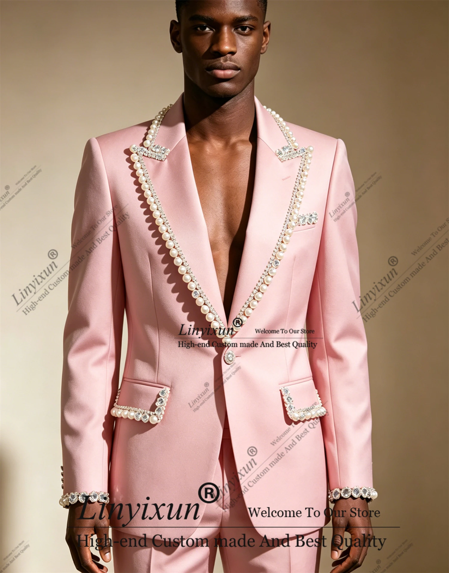 Simple style Gem Rhinestone Men Suits 2 Piece Male Prom Blazer Fashion Slim Groom Wedding Tuxedos Customized pantalones hombre