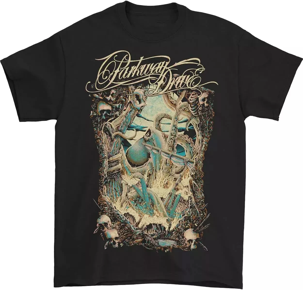 

Parkway Drive Band Подарок для фанатов Black Tour 2025 Футболка с графическим коротким рукавом Рубашка унисекс Мужчины Женщины Летняя хлопковая футболка с круглым вырезом