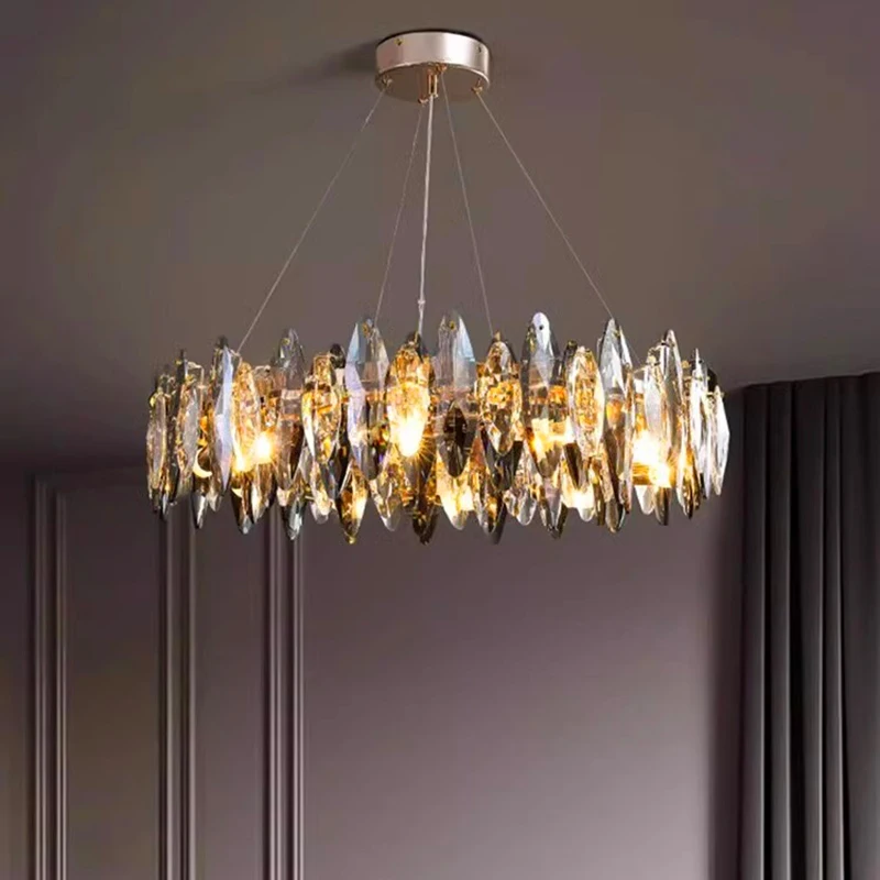 

Luxury crystals chandelier light Italian Design Gold circular chandelier Modern Hotel hall living room dining room pendant lamps