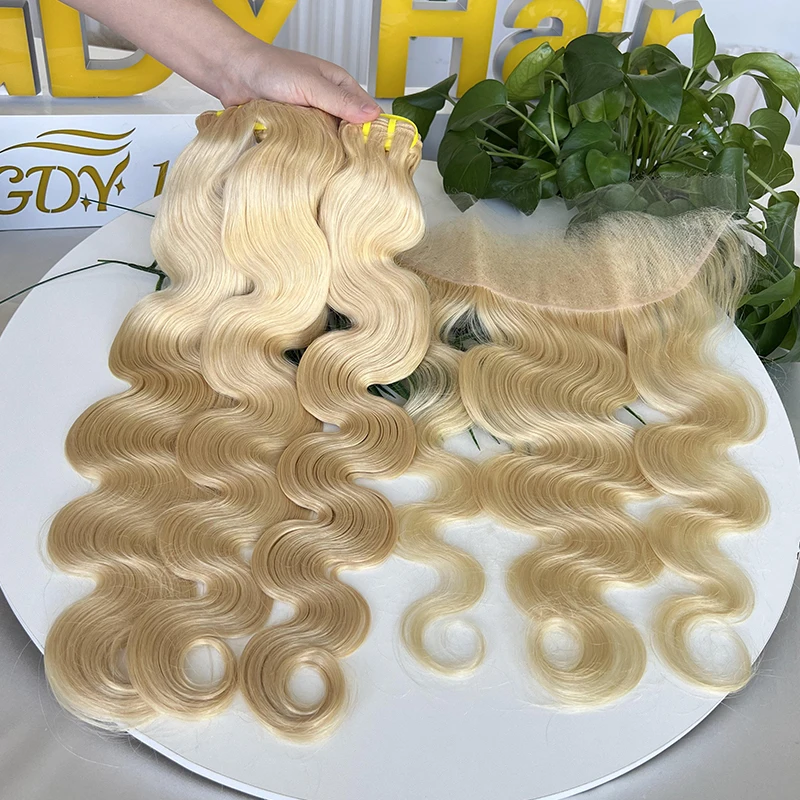 

Объемная волна Блондинка 613 Hd Фронтальное кружево с пучками 100% человеческие волосы Вьетнамское необработанное девственное плетение волос 13x4 Невидимое HD кружево