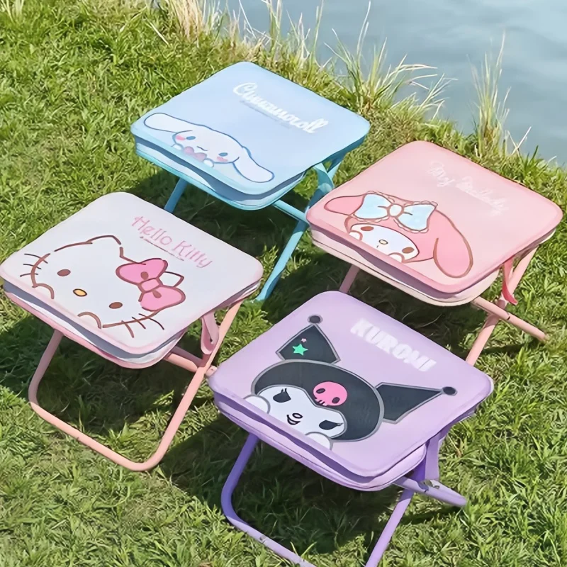 

Sanrio Hello Kitty My Melody Cinnamoroll Kuromi Folding Stool Kawaii Portable Outdoor Camping Pen Case Stool Birthday Gift