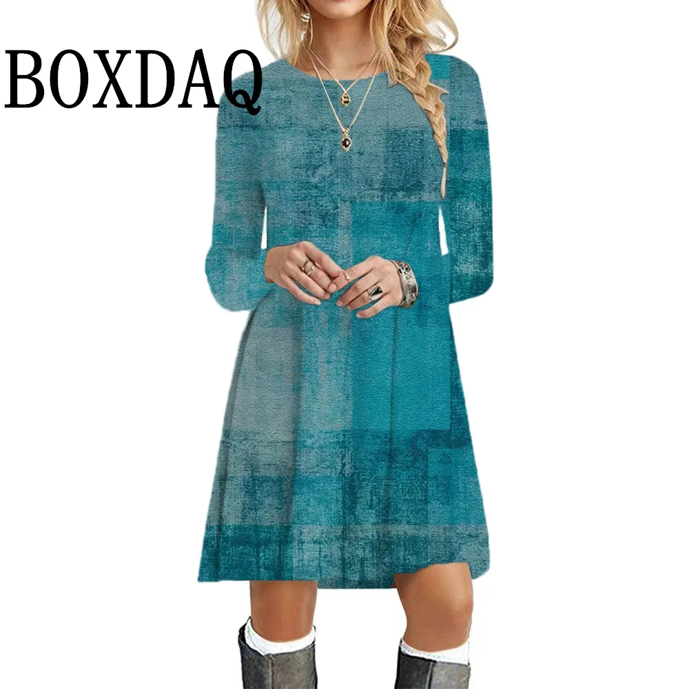 

2024 Long Sleeve Dress For Women Fashion Tie Dye Print Graphic Dress Casual Plus Size Vintage Pullover Autumn Clothes For Women