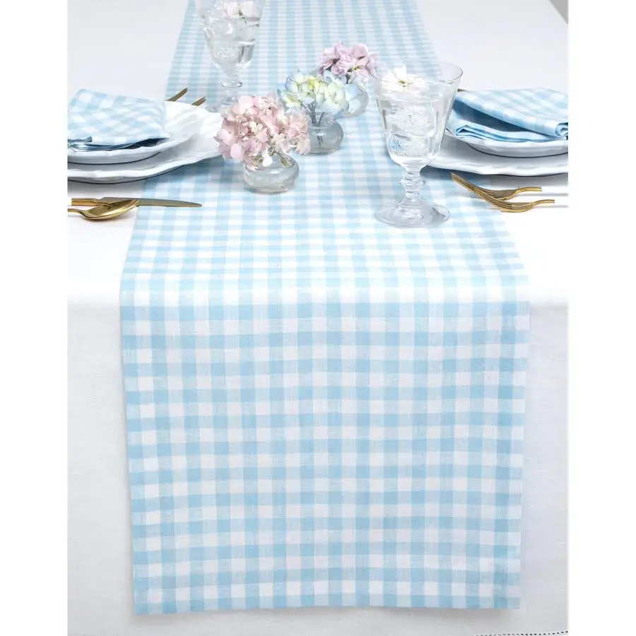 

Linen Table Runner 108 Inches Long 100 Pure Linen Blue Bell Gingham Check Table Runner 14 x 108 Inch Ideal for Dining, Spring, E