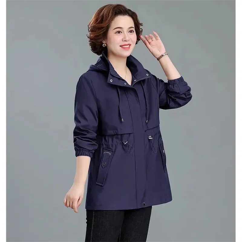 Cappotto da mamma Elegante giacca nobile femminile primavera autunno Giacca da donna taglie forti medio lungo con cappuccio JJ312