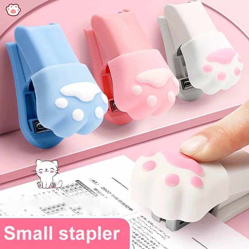 Mini-Heftgerät-Set mit 400 Heftklammern/Box, Heftklammerentferner, für Schule und Büro (Rosa, Blau, Weiß, Manuell, Mini-Heftgerät)