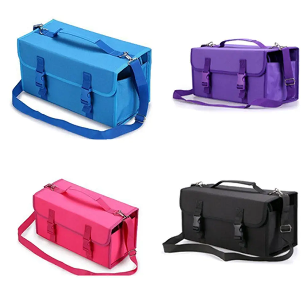 120 Slot Marker Bag Heavy Duty Polyester Shoulder Strap Detachable Marker Sleeve Elastic Ring Table Easel Countertop Storage