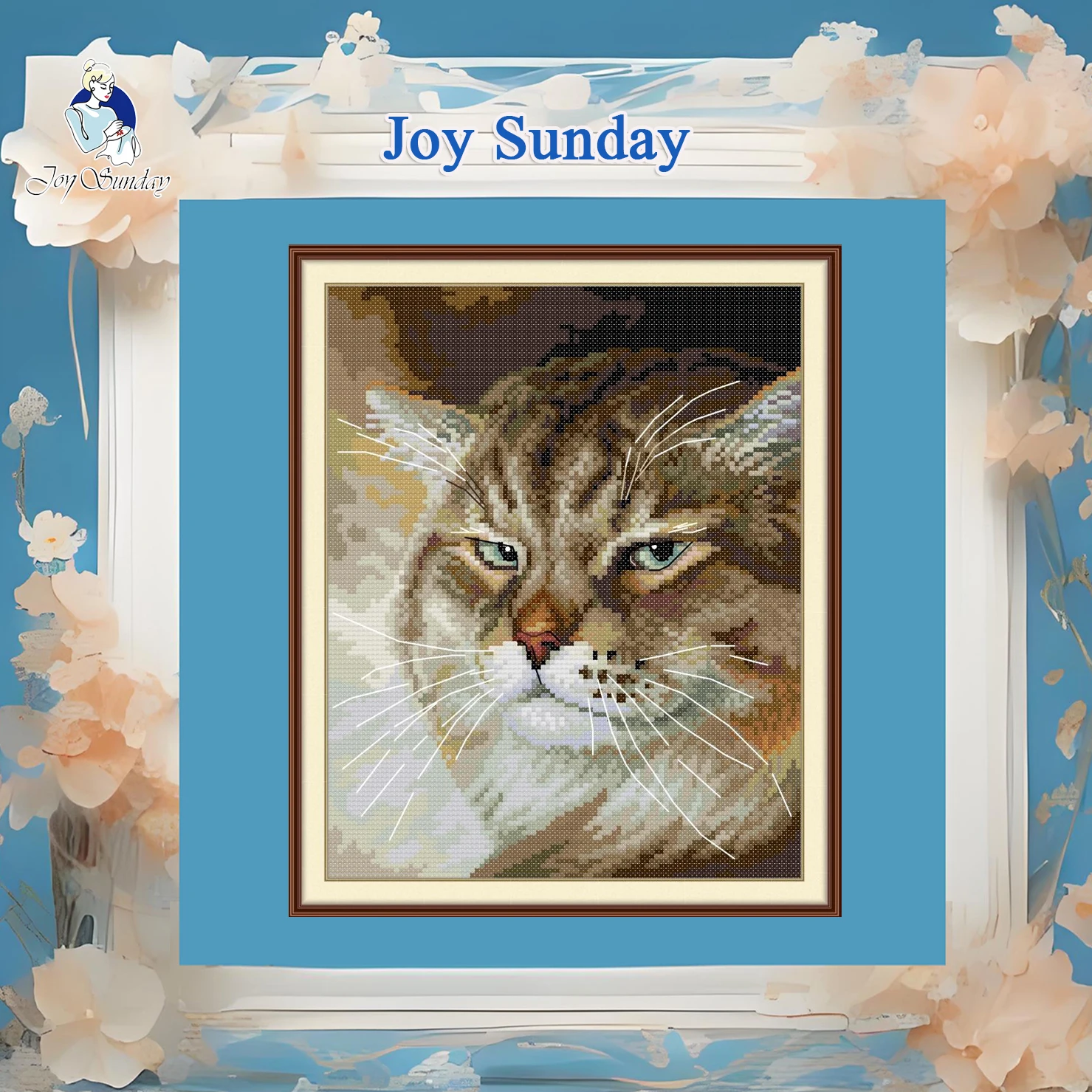 

Joy Sunday Pre-printed Cross Stitch Kit Easy Pattern Aida Stamped Fabric Embroidery Set-An Angry Cat
