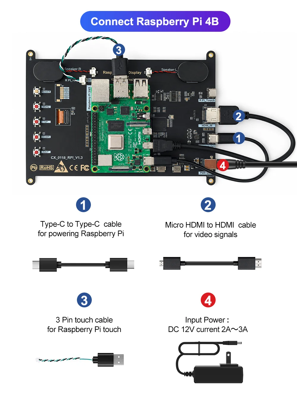 Raspberry Pi 5 7/8 Inch Screen, IPS TFT LCD HDMI Display Touch Screen Monitor 1024*600 1920*1200 HDMI Speaker for DIY Student