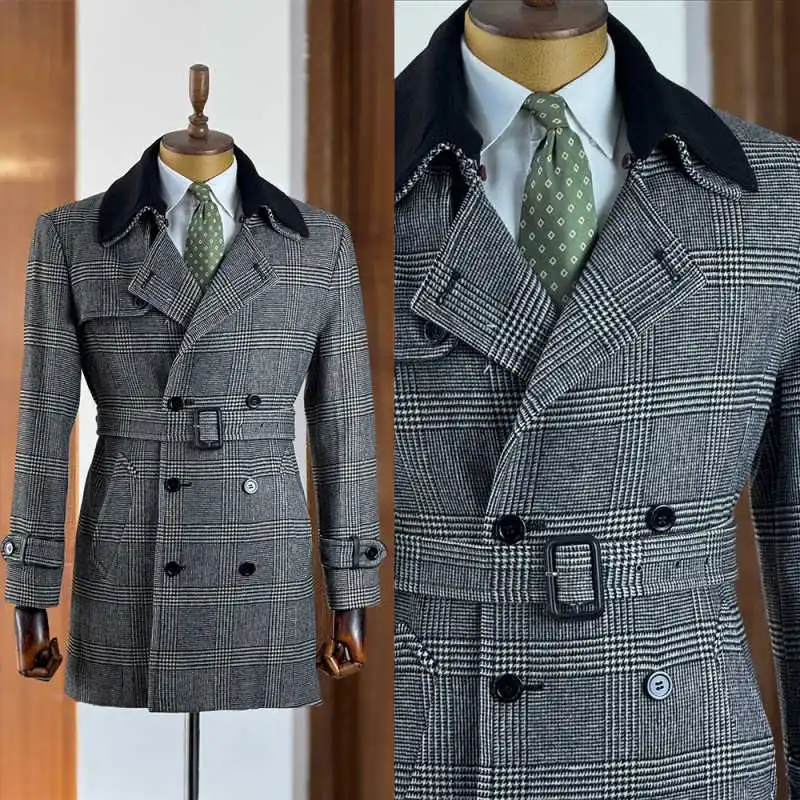 

Classic Plaid Men Overcoat 1 Pieces Slim Fit Blazers Notch Lapel Double-breasted Formal Occasion Banquet Wear Customized