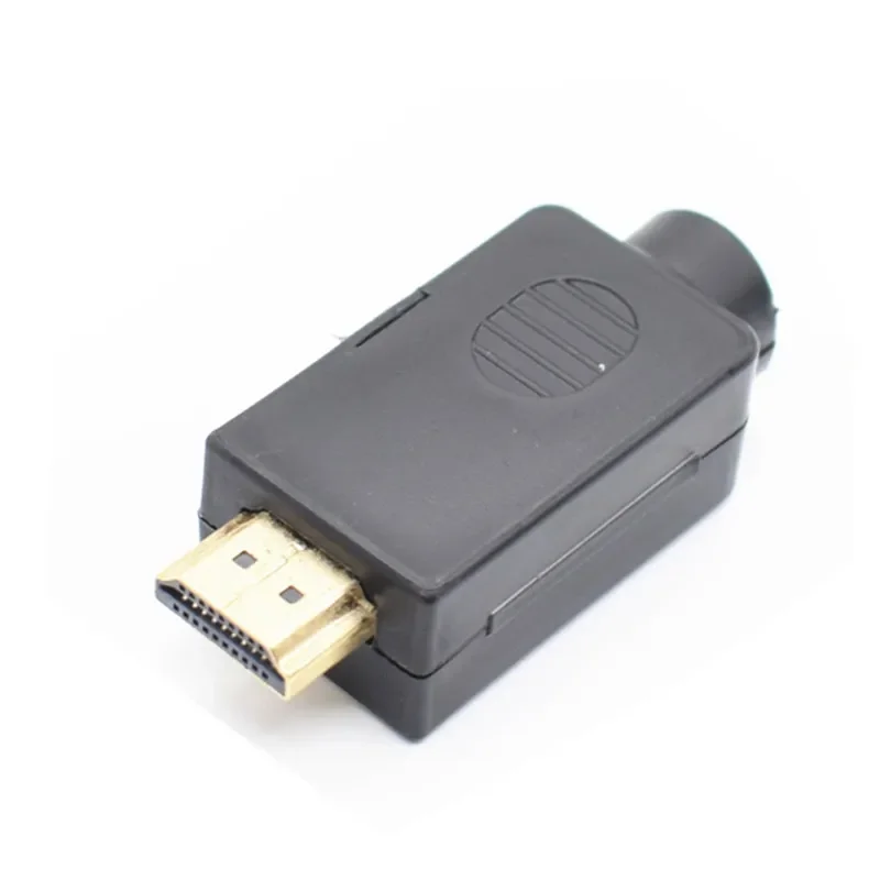 Terminais HDMI macho Plug Breakout, conector Solderless com tampa preta, 19P