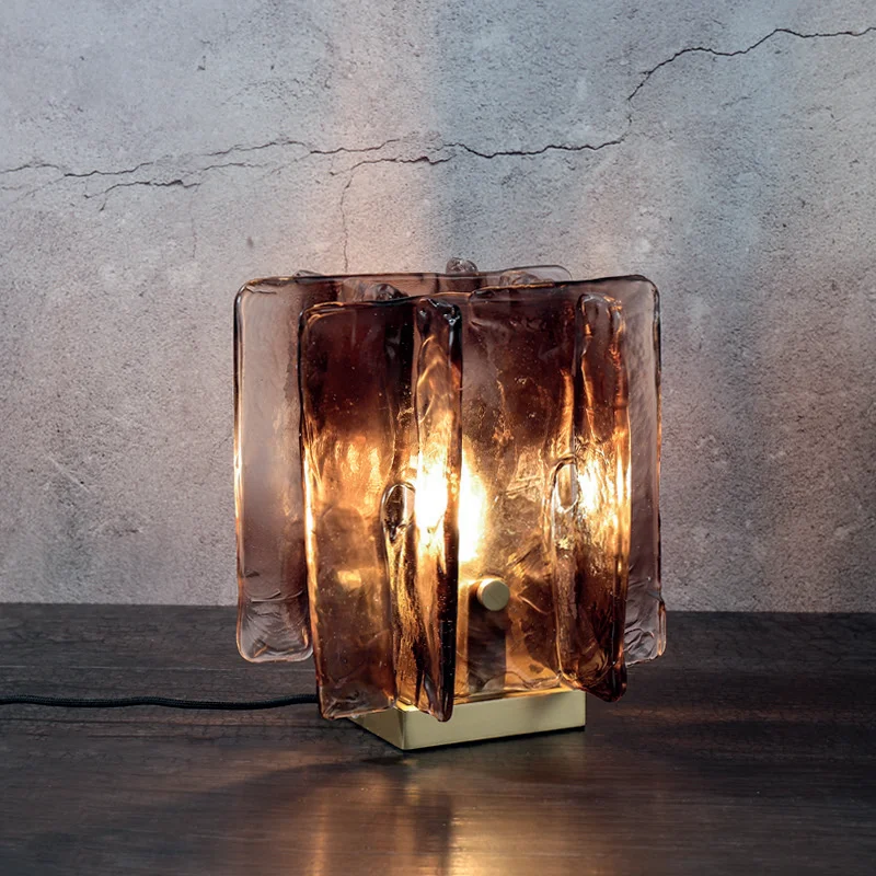 

Designer Creative Art E12 Glass Copper Table Light Bedroom Bedside Amber Glass Table Lamp