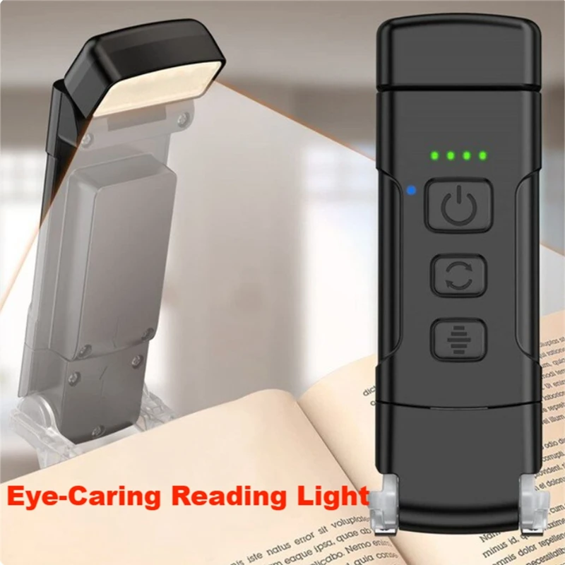 Book Light with Timer USB Rechargeable Reading Light Clip-on Read Lamp Bookmark Night Light Book Lamp 5 Brightness-Black