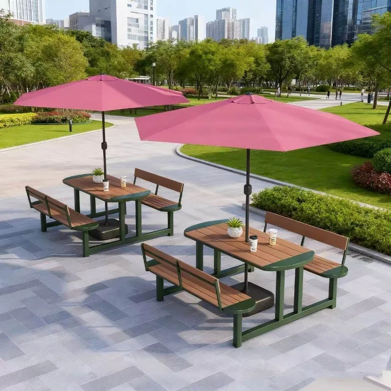 Outdoor leisure one-piece table and chair combination scenic spot night market rest dining table and chair with umbrella milk te