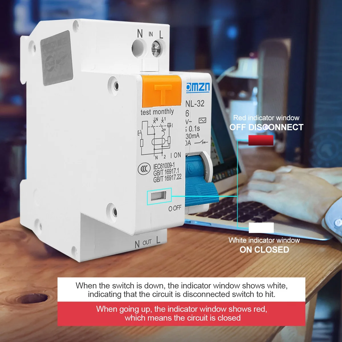 ABYL TOMZN TPNL DPNL 230V 1P+N Residual Current Circuit Breaker with over and Short Current Protection RCBO MCB, TPNL 32A