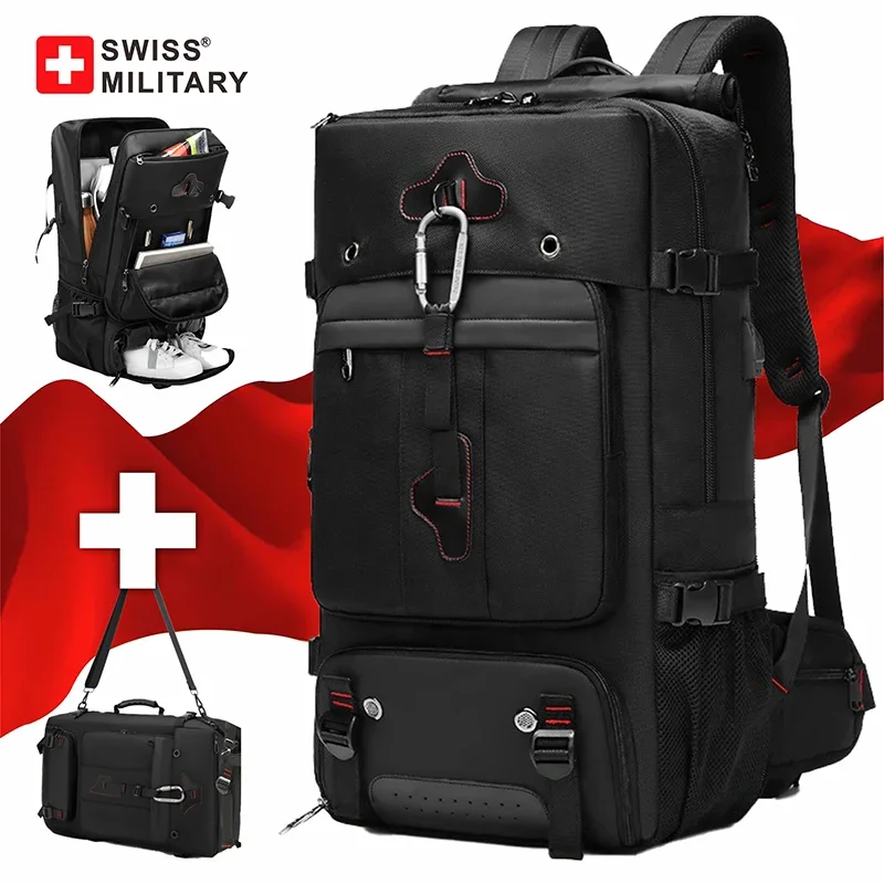 SWISS MILITARY 50L 78L Large Capacity Travel Backpack Luggage Sports Training Fitness Independent Shoes Storage Bag Laptop Bags