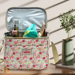 Floral Printed Lunch Bag Thermal Insulation Large Capacity Handbag Cute Picnic Drinks Lunch Box Storage Bag Portable Lunch Pouch