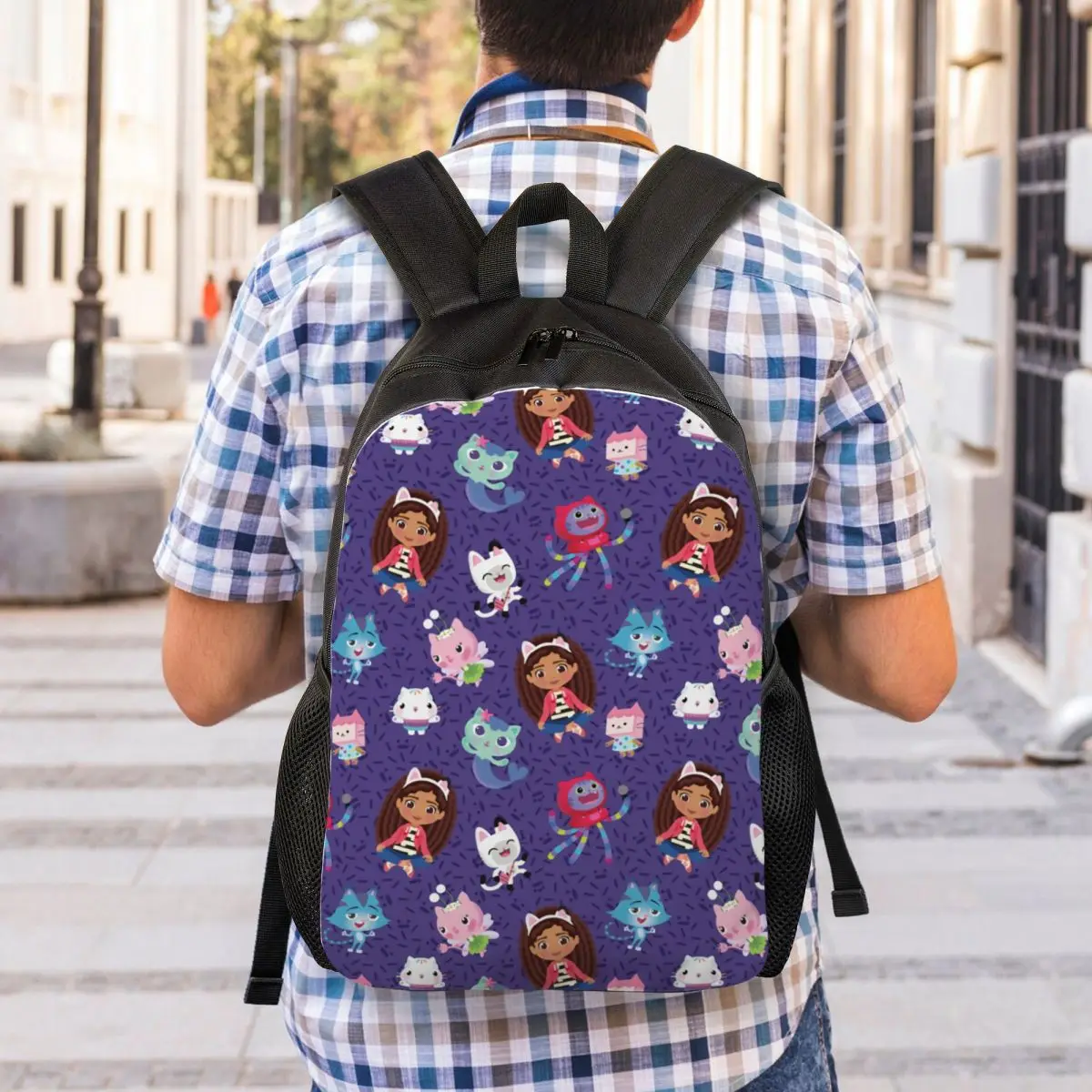 Gabby e Amigos Mochila Padrão para Homens e Mulheres, Escola, Estudante Universitário Bookbag, Fits 15 "Laptop Bags, Custom