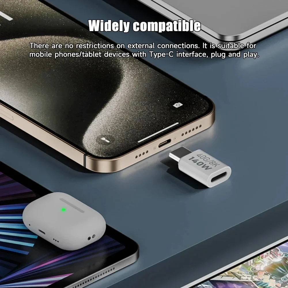 140W USB-C OTG Adapter PD3.1 Female to Male Connector Fast Charging 40Gbps Data Sync 8K@60Hz Video Converter for MacBook Pro Air
