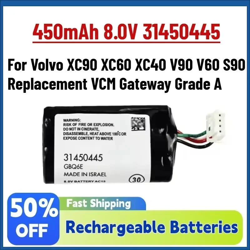 High-Quality New 450mAh 8.0V 31450445 GBQ6E BP15 for Volvo XC90 XC60 XC40 V90 V60 S90 Replacement VCM Gateway Grade A