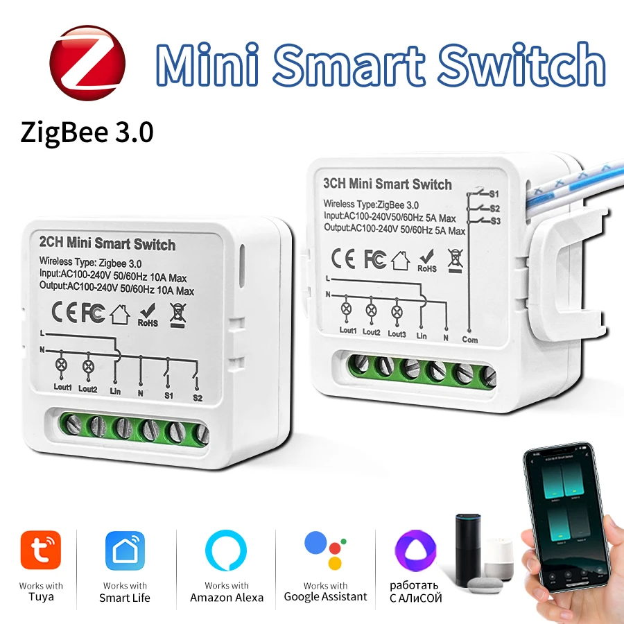 

Tuya ZigBee Smart Light Switch Module Relay DIY Breaker 1/2/3 Gang Smart Life/Tuya App Control Work with Alexa Google Home Alice