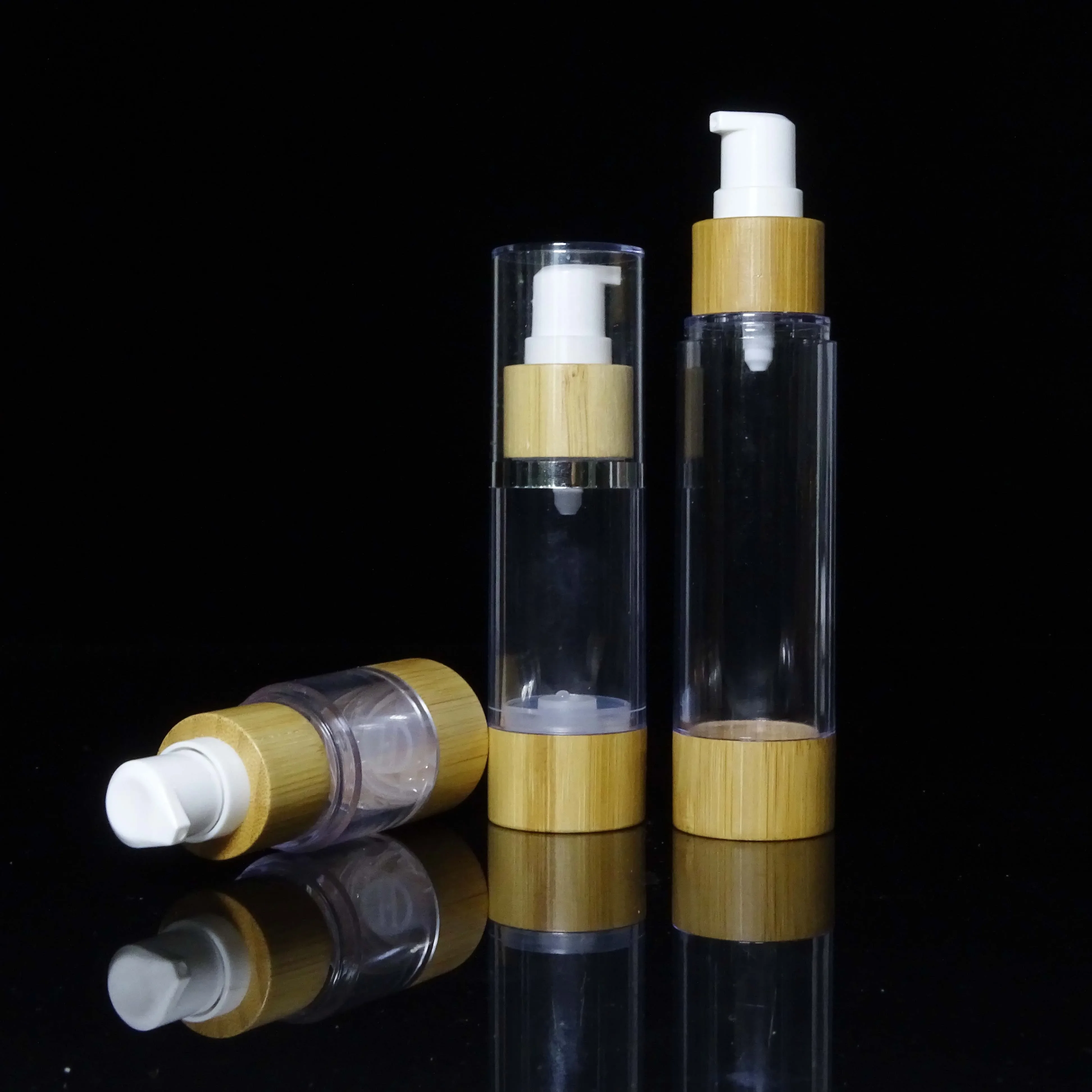 

Refillable Cosmetics Plastic Lotion Dispenser Bamboo Pump Bottle Jar Makeup Cosmetic BathShowerShampooHair-ConditionerLiquidSoap