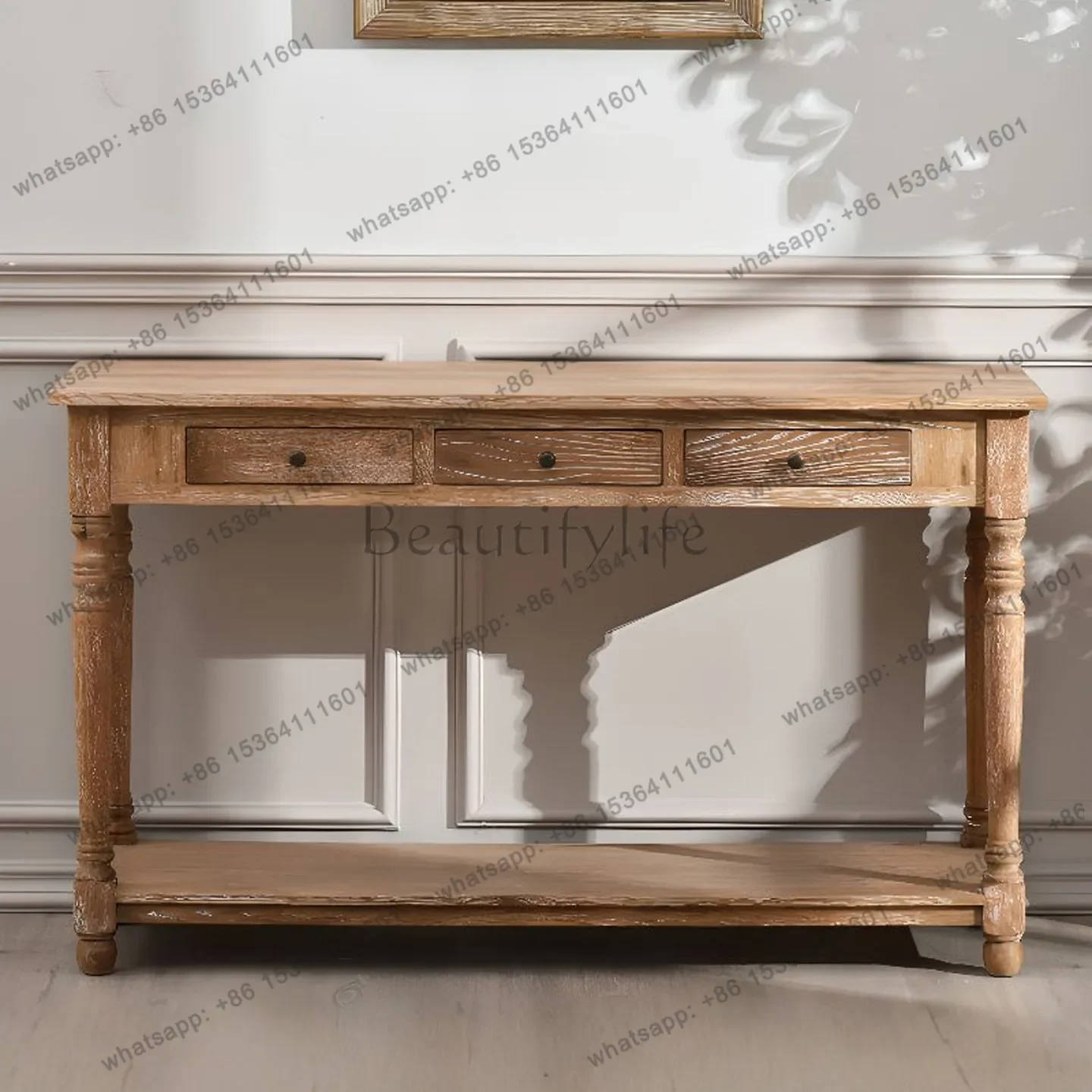 FG40American rural solid wood entrance cabinet French entrance table retro cabinet light luxury