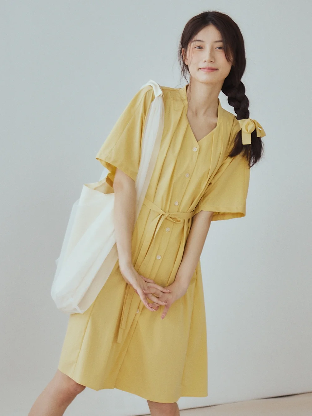 

Vitatha Vintage Gored ort Sve Dr Slimming Versatile Loose Ne Pleated Casual A-Line Dr Cotton Blend round Ne