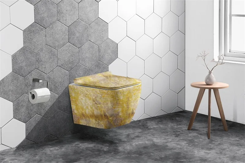 Modern Chinese Toilets Bathroom Ceramic Smooth Marble Color One Piece Wall Hung Toilet
