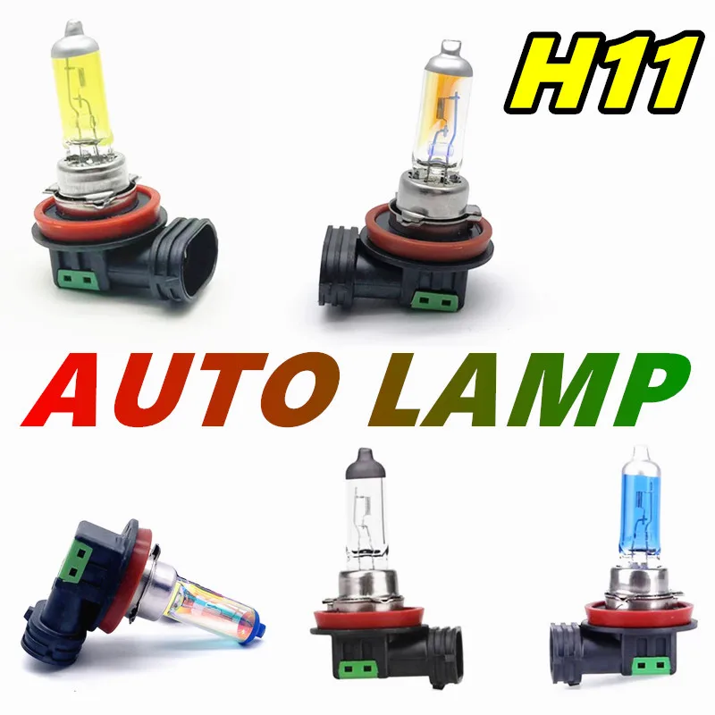 2 Pcs H11 12V Low Beam Automobile Headlamp Series Car Clear Quartz Halogen Bulb Rainbow Blue White Yellow Light Fog Lamp